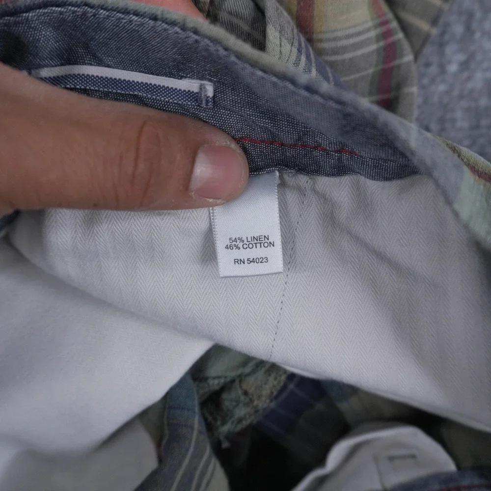 Banana Republic Shorts Mens 35 Bundle Plaid‎ Green Navy Blue Linen Cotton Chino